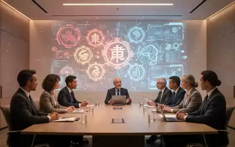 Eine futuristische Konferenzszene mit einer holografischen Projektion, die TCM-Symbole und Hightech-Medizin verschmelzen lässt. - Foto: über boerse-global.de