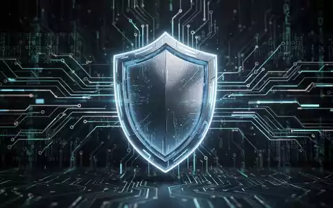 A glowing, futuristic shield icon representing digital defense, surrounded by abstract data streams and circuit board patterns. - Foto: über boerse-global.de