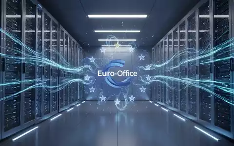 Ein futuristischer Serverraum mit leuchtenden blauen Datenströmen, der europäische digitale Souveränität symbolisiert. - Foto: über boerse-global.de