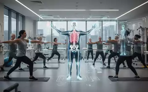 Menschen trainieren in einem modernen Physiotherapiezentrum, unterstützt von einer digitalen Anzeige, die Bewegungen in Echtzeit analysiert. - Foto: über boerse-global.de