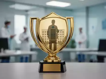 Eine goldene Auszeichnung oder Trophäe, die subtil die Silhouette eines medizinischen Fachpersonals oder eines Krankenhauses reflektiert. - Foto: über boerse-global.de
