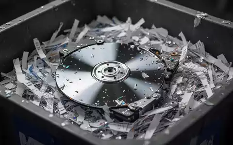 Nahaufnahme von geschreddertem Papier und Fragmenten einer Festplatte in einem Sicherheitsbehälter, die Datensicherheit symbolisiert. - Foto: über boerse-global.de