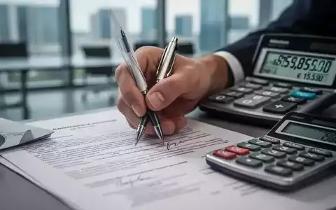 Eine Hand unterschreibt ein wichtiges Dokument, während im Hintergrund ein Taschenrechner hohe Einsparungen anzeigt. - Foto: über boerse-global.de