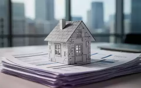 Ein kleines Miniaturhaus aus Bauklötzen steht auf einem Stapel juristischer Dokumente, im Hintergrund eine verschwommene Stadtansicht. - Foto: über boerse-global.de