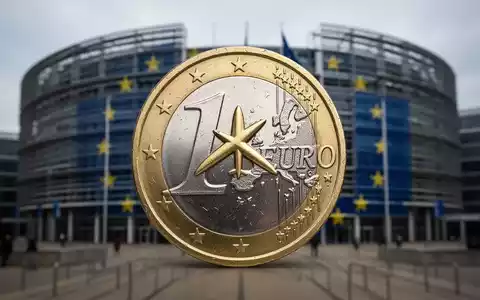 Ein Euro-Münze mit Flugzeugsymbol, über dem unscharfen Hintergrund des Europäischen Parlaments in Brüssel schwebend. - Foto: über boerse-global.de
