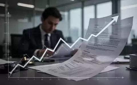 Ein unscharfer Bürohintergrund mit einer Person, die auf Dokumente blickt, und einem Diagramm mit Abwärtstrend im Vordergrund. - Foto: über boerse-global.de