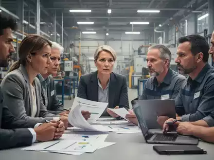 Eine Gruppe von Arbeitnehmern diskutiert an einem Tisch, um die Stärkung der Mitbestimmung und Betriebsratswahlen zu symbolisieren. - Foto: über boerse-global.de