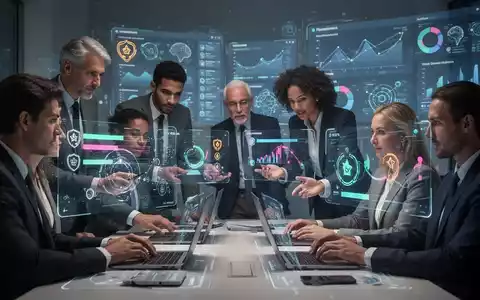 Geschäftsleute interagieren mit digitalen Lernplattformen, die Gamification und KI-Elemente zeigen. - Foto: über boerse-global.de