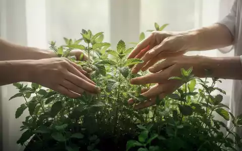 Eine Nahaufnahme von Händen, die eine junge, grüne Pflanze in sanftem, natürlichem Licht pflegen, um Ruhe und Heilung darzustellen. - Foto: über boerse-global.de