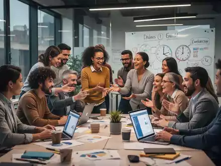 Eine Gruppe Erwachsener nimmt an einem interaktiven Kurs in einem modernen Lernraum teil, der Persönlichkeitsentwicklung symbolisiert. - Foto: über boerse-global.de