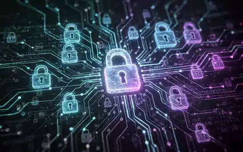 Ein stilisiertes neuronales Netzwerk mit digitalen Vorhängeschlössern und Datenströmen, das KI-Sicherheit und Governance darstellt. - Foto: über boerse-global.de