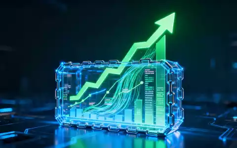Eine stilisierte digitale Darstellung von Finanzwachstum, aufsteigenden Diagrammen und Daten in einem Blockchain-Netzwerk. - Foto: über boerse-global.de