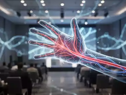 Eine stilisierte menschliche Hand mit leuchtenden, durchscheinenden Venen und Arterien, die Präzisionsmedizin darstellt. - Foto: über boerse-global.de