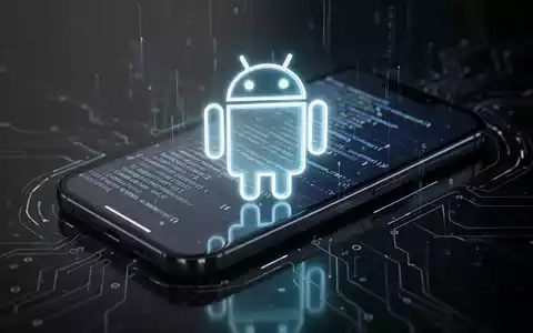 A glowing Android robot icon superimposed over a futuristic smartphone screen displaying code, surrounded by digital lines. - Foto: über boerse-global.de