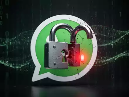 A digital padlock over the WhatsApp logo, with binary code in the background and a red alert symbol on the padlock. - Foto: über boerse-global.de