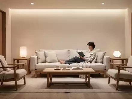 Ein gemütliches, minimalistisches Wohnzimmer mit einem Sofa, auf dem eine Person ein Buch liest, umgeben von natürlicher Einrichtung. - Foto: über boerse-global.de