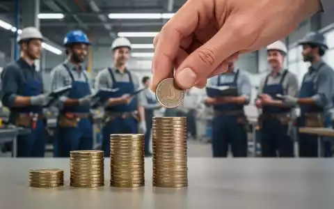 Eine Hand legt eine Münze auf einen Stapel Münzen, der ansteigt, im Hintergrund verschwommen arbeitende Personen. - Foto: über boerse-global.de