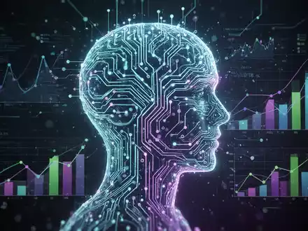 A stylized human head silhouette made of glowing neural network lines, overlaid with digital marketing graphs and data, symbolizing AI in marketing automation. - Foto: über boerse-global.de