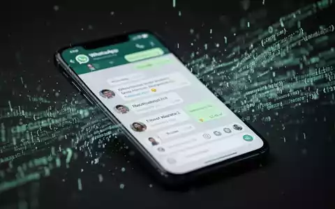 Ein Smartphone-Bildschirm zeigt eine WhatsApp-Chat-Oberfläche mit abstrakten digitalen Daten, die um ihn herumfließen. - Foto: über boerse-global.de