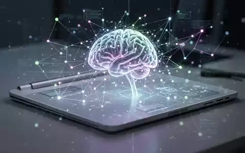 A digital notebook interface with glowing neural network lines, symbolizing AI research and data processing. - Foto: über boerse-global.de