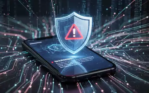A digital shield icon on a smartphone screen with a warning message, symbolizing AI-powered fake call detection and cybersecurity. - Foto: über boerse-global.de