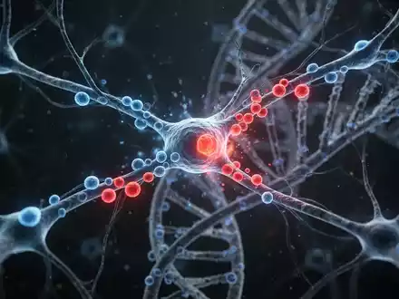 Mikroskopische Ansicht von Neuronen mit leuchtenden Verbindungen, die Entzündung und Proteintransport im Gehirn symbolisieren, vor dunklem Hintergrund. - Foto: über boerse-global.de