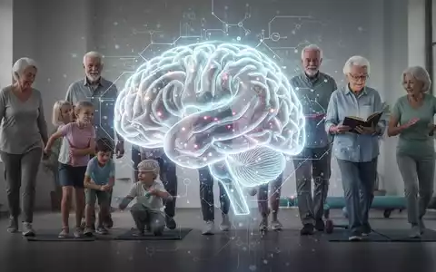 Eine stilisierte, leuchtende Gehirngrafik überlagert eine vielfältige Gruppe von Menschen unterschiedlichen Alters, die gesunde Aktivitäten ausführen. - Foto: über boerse-global.de