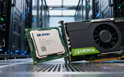 Nahaufnahme von SK Hynix-Mikrochips und einer Nvidia-GPU, mit Serverracks in einem Rechenzentrum im Hintergrund. - Foto: über boerse-global.de