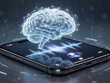 Eine stilisierte, leuchtende KI-Gehirnstruktur überlagert eine Smartphone-Oberfläche mit Siri-Wellenform, symbolisiert die Integration von Google Gemini in Apple Siri. - Foto: über boerse-global.de