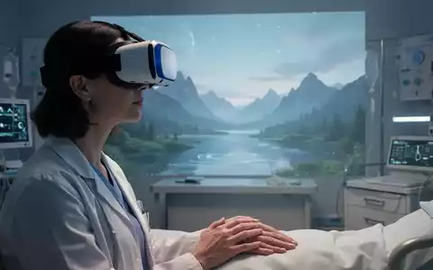 Eine Person mit VR-Headset, die eine ruhige digitale Landschaft betrachtet, Hände ruhen. Szene deutet auf digitale Psychotherapie hin. - Foto: über boerse-global.de