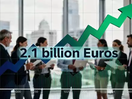 Ein stilisierter Finanzgraph mit einer Aufwärtsbewegung, der 2,1 Milliarden Euro Zuflüsse symbolisiert, mit Finanzexperten im Hintergrund. - Foto: über boerse-global.de