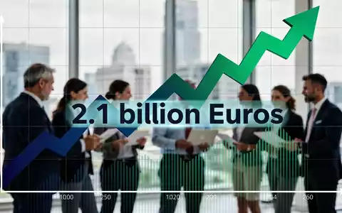 Ein stilisierter Finanzgraph mit einer Aufwärtsbewegung, der 2,1 Milliarden Euro Zuflüsse symbolisiert, mit Finanzexperten im Hintergrund. - Foto: über boerse-global.de