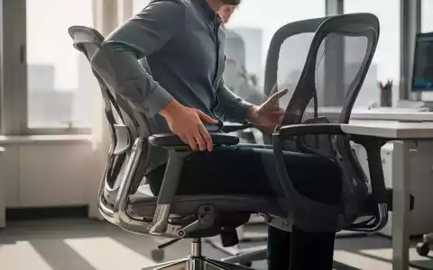 Ein moderner, ergonomischer Bürostuhl in einem hellen Büro, mit einer Person, die ihre Haltung anpasst. Fokus auf dynamisches Sitzen und Gesundheit. - Foto: über boerse-global.de