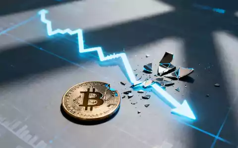 Eine abstrakte Darstellung des fallenden Bitcoin-Wertes, mit visuellen Metaphern für Verlust und finanziellen Rückgang. - Foto: über boerse-global.de