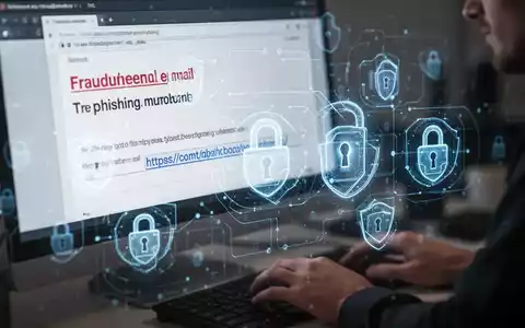 A close-up of a computer screen showing a phishing email targeting tax portal users, with security icons overlaid. - Foto: über boerse-global.de