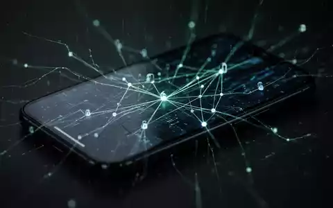 A stylized smartphone screen with abstract, glowing lines and nodes, symbolizing data and network connections and cyber threats. - Foto: über boerse-global.de