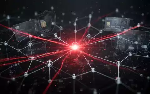 Abstract digital landscape with glowing red lines symbolizing data exfiltration and a credit card icon, representing a cybersecurity threat. - Foto: über boerse-global.de