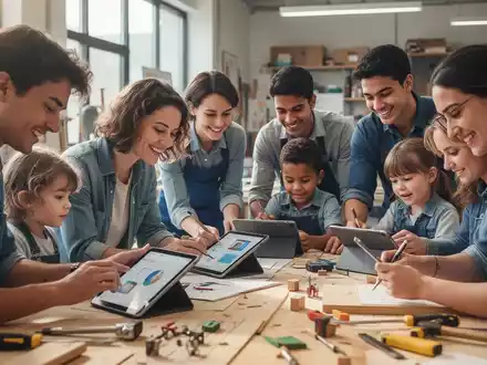 Eine vielfältige Gruppe junger Erwachsener in einem modernen Ausbildungszentrum, die gemeinsam an Projekten arbeiten und Flexibilität symbolisieren. - Foto: über boerse-global.de