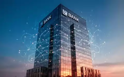 Modernes Bankgebäude mit stilisierten digitalen Linien und leuchtenden Knoten, die Echtzeit-Datenfluss symbolisieren. - Foto: über boerse-global.de