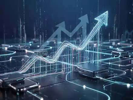 Eine abstrakte Darstellung steigender Telekommunikationstarife mit leuchtenden Datenleitungen und einem Pfeil nach oben. - Foto: über boerse-global.de