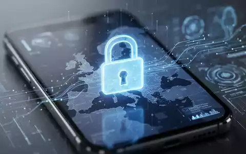 A glowing blue digital padlock over a blurred map of the European Union, with data streams and a subtle smartphone AI interface. - Foto: über boerse-global.de