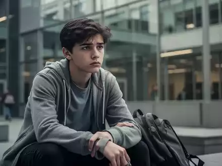 Ein junger Mensch sitzt nachdenklich und leicht überfordert in einer modernen Umgebung, symbolisiert Stress und Zukunftsängste. - Foto: über boerse-global.de