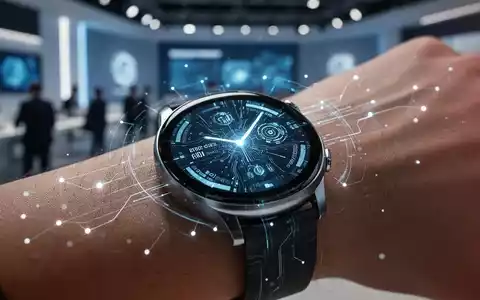 A close-up of a smartwatch with a futuristic interface, showing AI elements and glowing nodes on a wrist in a modern setting. - Foto: über boerse-global.de