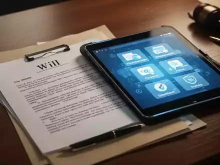 Ein Testament und ein Tablet mit digitalen Konten und Daten, die traditionelle und digitale Nachlassplanung symbolisieren. - Foto: über boerse-global.de