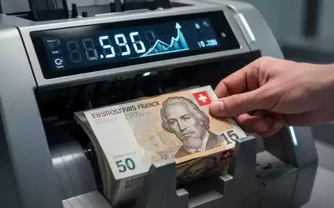 Nahaufnahme einer Schweizer Franken Banknote, die von einer industriellen Zählmaschine gezählt wird, mit Fokus auf Technologie und Finanzen. - Foto: über boerse-global.de
