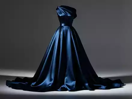Ein elegantes, fließendes Haute-Couture-Kleid aus luxuriösem Stoff mit weicher, dramatischer Beleuchtung. - Foto: über boerse-global.de