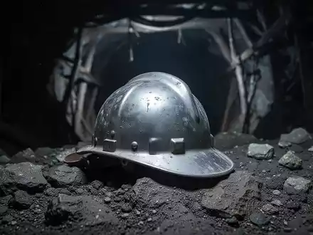 Ein verwitterter Silberminenhelm liegt verlassen auf dunklem Fels, mit angedeuteter Minenumgebung im Hintergrund. - Foto: über boerse-global.de