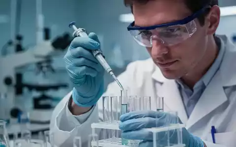 Ein Wissenschaftler in einem Labor pipettiert Flüssigkeit in ein Reagenzglas, im Hintergrund verschwommene Laborgeräte. - Foto: über boerse-global.de