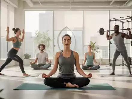 Eine Gruppe von Menschen praktiziert verschiedene Übungen zur mentalen und körperlichen Gesundheit, darunter Yoga und Krafttraining. - Foto: über boerse-global.de