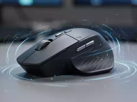 A close-up of a modern, ergonomic computer mouse on a desk, with a subtle glow suggesting haptic feedback. - Foto: über boerse-global.de